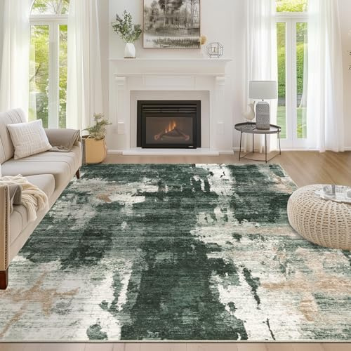 Capslpad Grand tapis moderne abstrait antidérapant à poils courts en fausse laine pour chambre à coucher, salon, chambre à coucher, bureau, vert - 160 x 230 cm