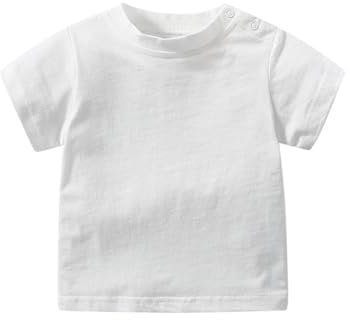 Baby Cotton Short Sleeve T Shirts Toddler Casual Solid Color Tee Boys Crew Neck Soft Top Girls Comfy Trendy Basic Outfits Summer (White, 9-12 Months)