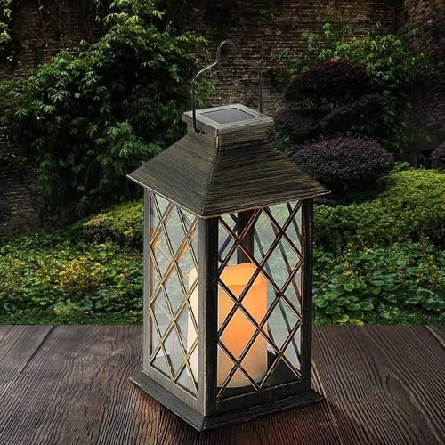 Yowin Farolillos Solares Exterior Grande Lampara Jardin con Vela Parpadeante, Vidrio Templado, Farol Solar Impermeable Lampara Exterior Mesa, Linterna para Adornos Jardin Terraza Balcón Decoracion