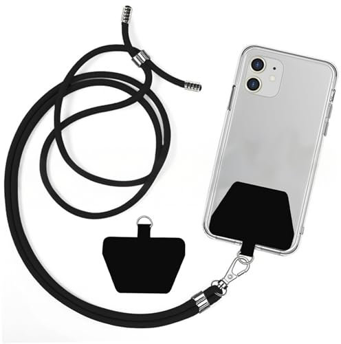 HDXH 1 PCS Crossbody Phone Lanyard Strap with Patch,Universal Mobile Phone Chain,Adjustable Nylon Neck Strap Necklace Compatible with Most modern smartphone models (Black)
