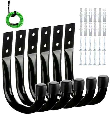 Garage Storage Hooks, Wall Mounted Yard Hooks, Strong Steel Storage Holders, Non Slip Design, 6 Piece Pack, Convenient For Organizing Tools, Garden Supplies & Home Utility Depot