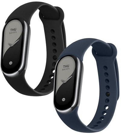 kwmobile Straps Compatible with Xiaomi Mi Band 8 / Mi Band 9 Straps - 2x Replacement Silicone Watch Bands - Smartwatch or Fitness Tracker - Black/Lavender Grey