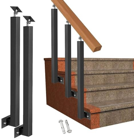 Verstellbare Schwarze Treppenbalusterpfosten aus Eisen, 270°, Metallgeländerspindeln mit Flacher Halterungsbasis für Terrassenbalkon-Treppendekor (95 cm, 2er-Pack, seitliche Montag