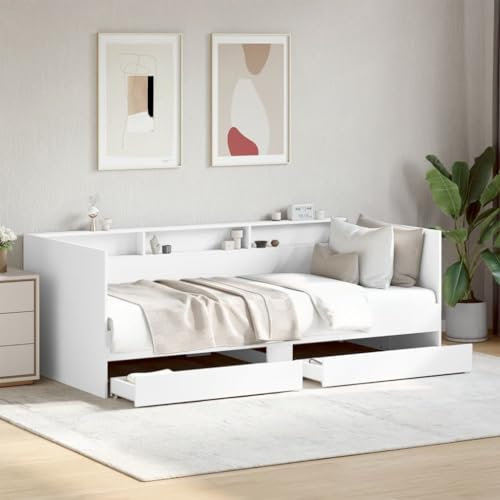 MOBCANT Tagesbett mit Schubladen ohne Matratze, Bettstütze Doppelbett Polsterbett Hausbett Geeignet für Hotel Schulen Wohnungen Gästezimmer Weiß 90x200 cm