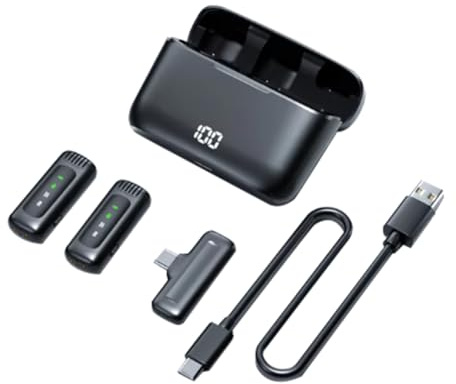 Jooehyer Wireless Lapel Microphone Portable Noise Reduction Audio Recording with Charging Box Type-C Interface