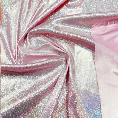 Anevous Meterware Hologramm Stoff,Weicher,dünner Stoff zum Nähen und Dekoration,Universal Stoffe,Kostümstoff,Glänzend Dekostoff für Fotografie Hintergrundtuch,Kleidung,Tischdecke,150cm Breit,3M,Pink