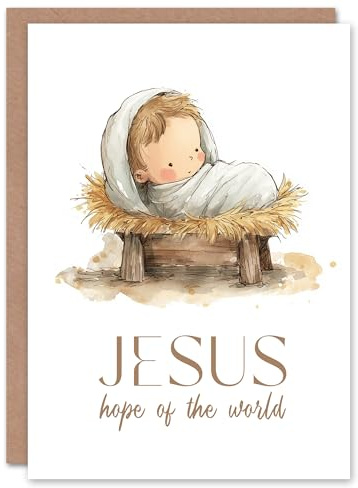 Artery8 Christmas Card Hope of World Baby Jesus in Manger Watercolour