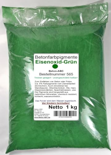 Pigmente 1kg Pulver Farben für Beton, Lehm, Mörtel, Kalkfarben, Epoxid, Silikon, Fugenmaterial, Eisenoxid (Grün - Eisenoxid 565-01)