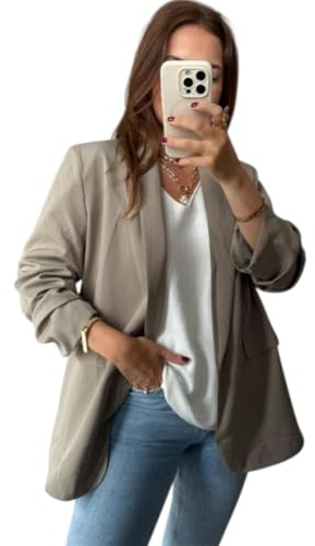 eyes Jackets Work Office Coats Cardigan Suit Formal Jacket Top Solid Color Collar Italian Ladies Blazer (Mocha, 3XL (UK 18)