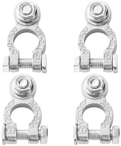 Tabanzhe 4 Pcs Car Battery Terminals,12V/24V Positive & Negative Battery Terminal Connectors, Heavy Duty Stud Type Battery Clamps for Car, Motorcycle, RV & Marine