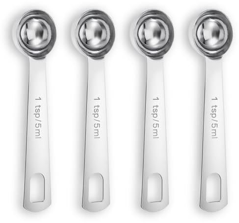 4 Pcs 5ml Teaspoon Measuring Spoons, Stainless Steel Short-Handled Teaspoons, 1 TSP Scoop Kitchen Tools for Home, TSP Measuring Spoon for Precise Cooking Baking Spices Measurement