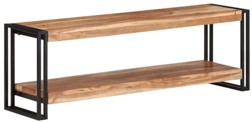 QJBSAVVA TV-Schrank 120x30x40 cm Akazienholz TV Board mit Eisenrahmen, Industrial Lowboard für Wohnzimmer & Schlafzimmer