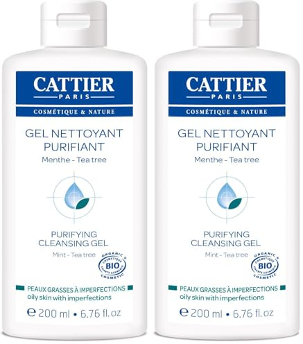 Cattier - Gel Nettoyant Purifiant Bio - Soin Peaux Jeunes Grasses à Imperfections - 200 ml (Lot de 2)