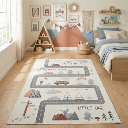 Carpettex Kinderteppich Straße Fahrzeuge 140x200 cm Creme