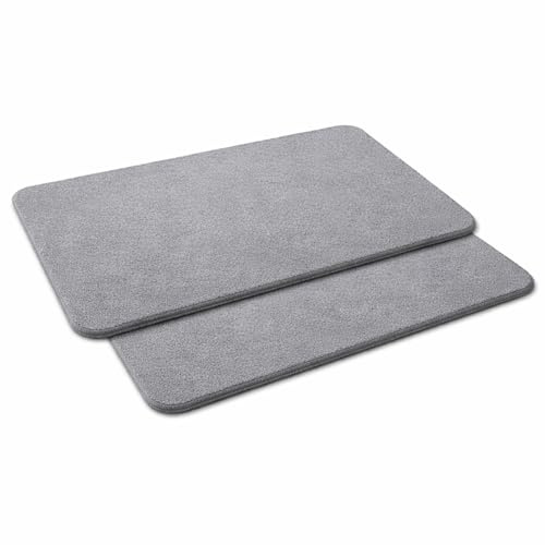 Badematte Kieselgur 60x39 cm 2er Set Steinmatte Grau Schnell Trocknend | BURI, rutschfest, wasserabsorbierend, schnelltrocknend, antibakteriell, Badvorleger, nachhaltige Duschmatte, Antirutschmatte