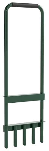 Outsunny Aireador de Césped Manual con 5 Púas Huecas Verde Oscuro | Mango Antideslizante, Herramienta de Perforación para Césped, Ideal para Cuidado de Jardines y Patios