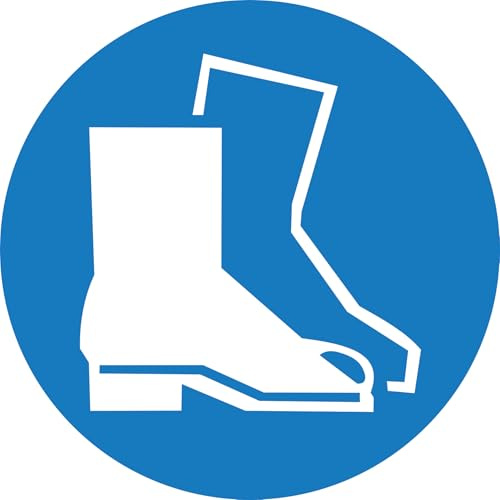Sicherheitsschuhe Pflicht Schild Ø 20 cm – Sicherheitszeichen nach ISO 7010 – PVC 3 mm oder Aufkleber – Baustelle, Werkstatt, Industrie – Piktogramm Arbeitsschutz – für Innen- und Außenbereich