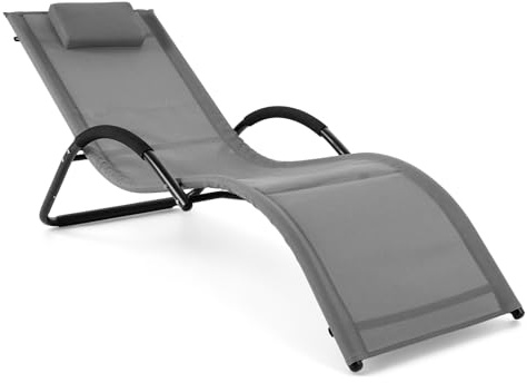COSTWAY Saunaliege, Bäderliege wetterfest, Sonnenliege mit abnehmbarem Kopfkissen, Gartenliege bis 160 kg belastbar, Relaxliege für Garten, Balkon, Terrasse, Grau
