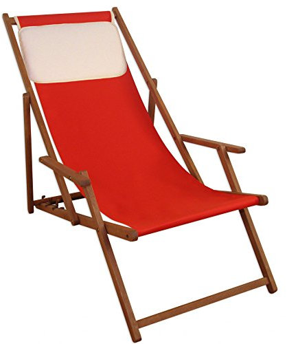 Sonnenliege Deckchair rot Liegestuhl klappbare Gartenliege Holz Strandstuhl Gartenmöbel 10-308 KH