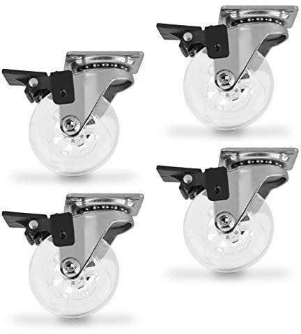 SOTECH 4 Stück Lenkrollen SWIFT Rollen-Ø 50 mm transparent mit Feststellfunktion, Transportrollen belastbar bis 140 kg (35 kg pro Möbelrolle), Höhe 64 mm