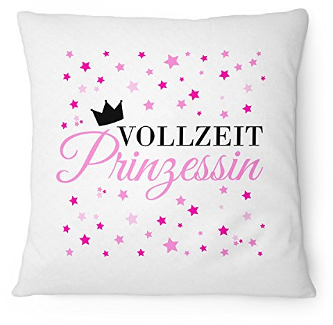 Fashionalarm Kissen Vollzeit Prinzessin - 40x40 cm mit Füllung | Lustige Geschenk Idee für Ehefrau Freundin Tochter Schwester mit süßem Motiv, Farbe:weiß