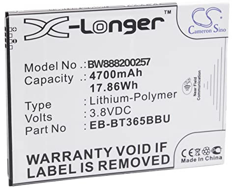 vhbw 1x Batterie Compatible avec Samsung Galaxy Tab Active 2 8.0 WiFi, Active 2 LTE, Active 2 WiFi, Active 4G, Active 4G LTE Tablette Pad (4700mAh, 3,8V, Li-polymère)