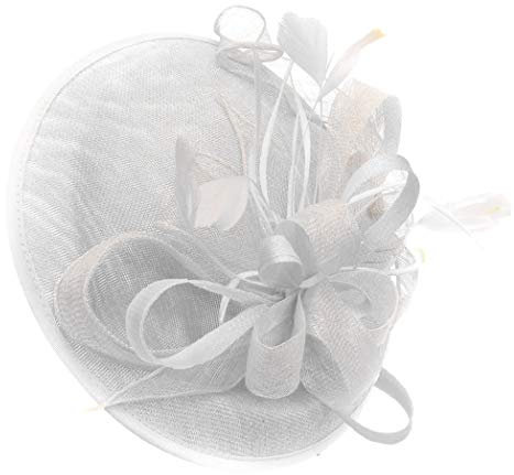 Caprilite White and White Sinamay Big Disc Saucer Fascinator Hat for Women Weddings Headband