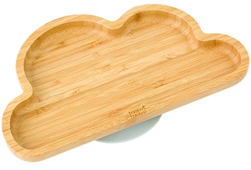 Plato de Bambú para Bebés con Sistema de Succión - Plato con Sistema de Succión para Niños, Plato de Bambú No Tóxico y Natural que Se Mantiene Frío al Tacto para el Baby-Led Weaning (Cloud) Gris