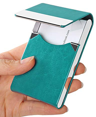 JuneLsy Visitenkartenetui – Professionelles PU-Leder Visitenkartenetui aus Metall Namenskarten-Halter Tasche Visitenkartenhalter für Männer & Frauen mit Magnetverschluss S-mint grün