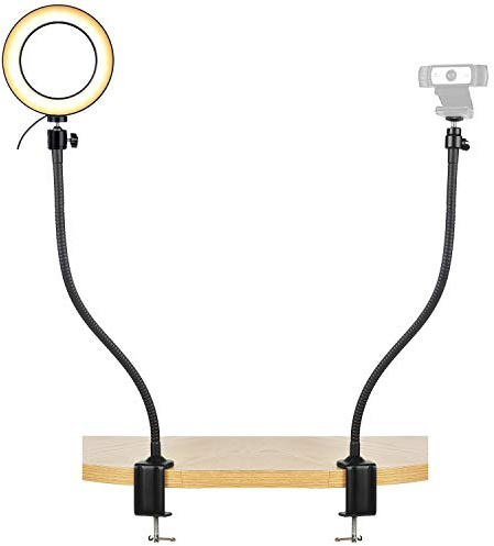 AceTaken Webcam Streaming Light, Webcam Stand with 6'' Ring Light, USB Webcam Light Mount Kit for Logitech Webcam C920s C920 C930e C922x C930 C922 C925e C615 Brio - Dual 25 inch Arm Stand