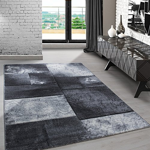 Carpetsale24 Teppich Läufer 80x150 cm – Kurzflor Konturenschnitt in Grau Weiß – Kariertes Design, Waschbar, Pflegeleicht, Extra Weich – Für Flur, Küche, Schlafzimmer