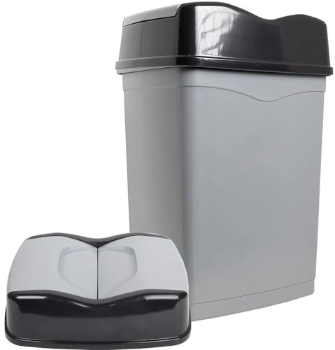 VR7 – 15 Liter Rubbish Bin, High-Grade Plastic Swing Bin Flip Top for Home, Office, Bathroom, and Garage, Dustbin - Grey
