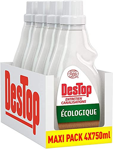 Destop Ökologische Abflussreinigung, verhindert Verstopfungen/neutralisiert unangenehme Gerüche, Weiß, 4 x 750 ml