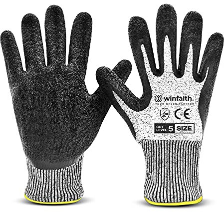 Winfaith - Guantes de Trabajo para Hombre y Mujer, Guantes Mecanico Taller, Proteccion Nivel 5 Anticortes, Textura Antideslizante, Trabajos de Jardinería, Aislantes para Electricistas (1 Par, L)