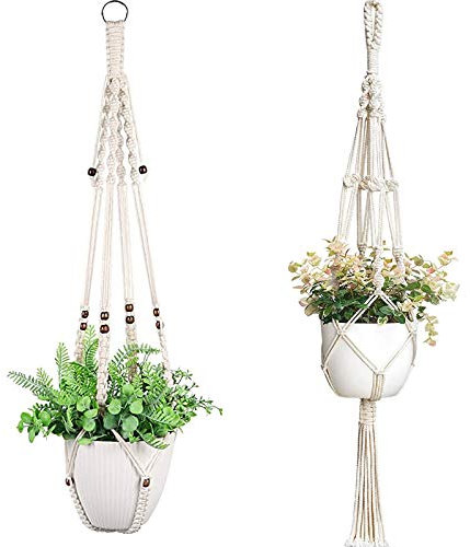 OAMENXI Makramee Blumenampel 2er Set,Balkon Deko Innen Deko Blumenampel Außen,Blumentopf Hängend Hängepflanze Boho Deko Hängeampel,Innen-Und Außenbaumwollseilpflanze Blumentopf Hängenden Korb (2)