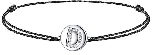 J.Endéar Bracelet de Cheville Femme Fille Lettre Initiale D Argent 925 Cordon Eté Bracelet de Cheville Plage Bijoux Cadeau 34cm Ajustable Fait Main