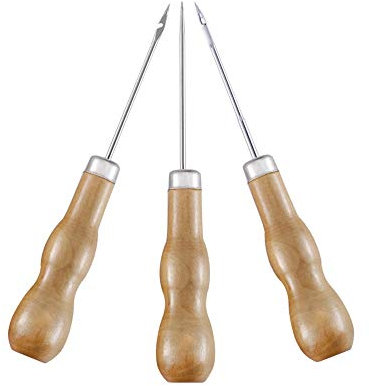 Bricolaje y herramientas 3pcs mango de madera de costura de la lezna de bricolaje Carft puntada de la aguja Cono Die plantillas zapatos de lona reparación del sacador de la lezna de cuero Herramienta