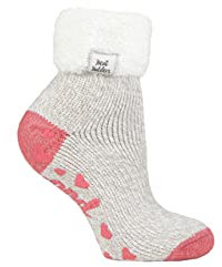 HEAT HOLDERS Ladies Lounge Feather Turn Over Cuff Slipper Socks Pack of 1 Light Grey Twist, 4-8