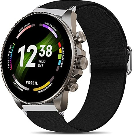Giaogor Fossil Gen 6 Armband, Einstellbar Stoff Armbänder, Weich und Dehnbar Elastizität Ersatzband für Fossil Gen 6 42mm/ 44mm Smartwatch (Schwarz, 42mm)
