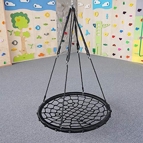 XUANYU Nestschaukel für Indoor/Outdoor, Gartenschaukel für Kinder Erwachsene, Verstellbares Seil, Schaukel Rund Ø 100 cm, belastbar bis 150 kg (D, Schwarz)