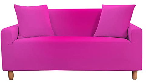 Highdi Housses de Canapé Extensible, Couleur Unie Revêtement de Canapé 1/2/3/4 Places, Universel Housses de Canapé avec Accoudoirs (Rose Rouge,3 Places)