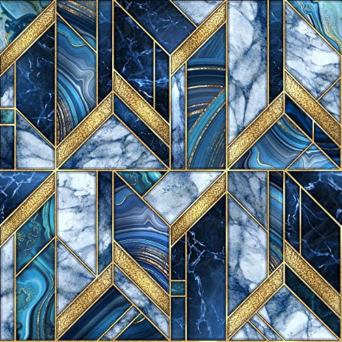 wandmotiv24 Fototapete Marmor Mosaik blau gold, XXL 400 x 280 cm - 8 Teile, Wanddeko, Wandbild, Wandtapete, Marmoroptik Fliesendekor Muster M6230