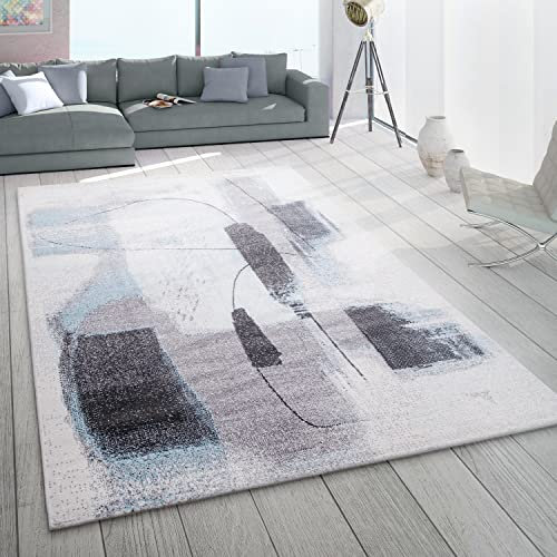 Paco Home Teppich Wohnzimmer Kurzflor Pastell Vintage Abstraktes Muster Modern Türkis Grau, Grösse:80x150 cm