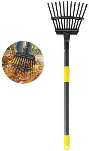 Oliynedy Laubbesen für Gartenarbeit, Verstellbarer Metall-Gartenrechen für Blätter, Langer Griff, 76,2–177,8 cm, 11 Zinken, 22,9 cm breit, Kleiner Rasen, zusammenklappbar, Hof, Erwachsene, Kinder