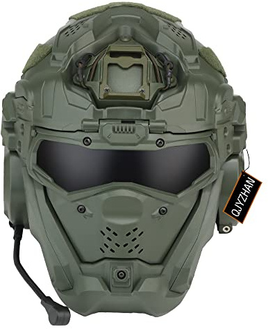 Airsoft Helm, All-in-One Design Eingebaute Abnehmbare Taktische Headset Anti-Nebel Fan Shade Schiebebrille, Paintball CS Cosplay Helm
