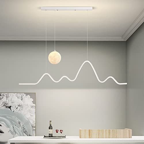 Pendelleuchte Esstisch Esstischlampe, 36W LED Esszimmer Küchen Lampe, Modern Hängelampe Dimmbar 120cm Gebirgsform mit Mondlampe Decken Lampe Esstisch Schlafzimmer Hängend Leuchte (weiß)