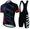 Petorenk Abbigliamento Ciclismo Uomo Estate Completo Ciclismo Uomo Set Traspirante Sportivo Corta Manica Tuta Estivo + Pantaloncini Ciclismo Uomo con Bretelle (L, Rosso)