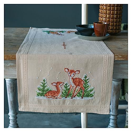 Vervaco Set of Table Runner Deer, Dark Beige, Approx. 40 x 100 cm