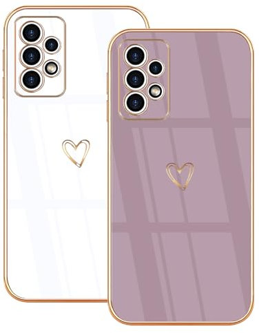Lonrapa 2 Stück Samsung Galaxy A13 4G Handyhülle Süße Herz Muster Motiv Hülle für Mädchen Frauen Farbe Galvanisierte TPU Silikon Stoßfest Schutzhülle Samsung A13 4G Phone Case Cover, Weiß & Lila
