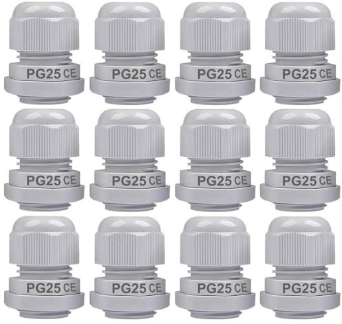 Gebildet 12pz Pressacavo, PG25 Plastica Impermeabile Regolabile 16mm-21mm IP68 Giunto Pressacavo con Guarnizioni in Gomma, Protezione Filo (Bianco)